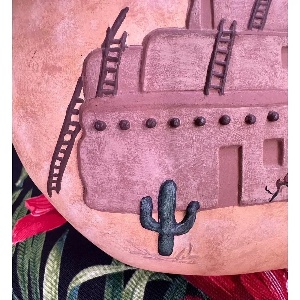 Vintage Ceramic Mexico Adobe House Cactus Pillow Vase Decor